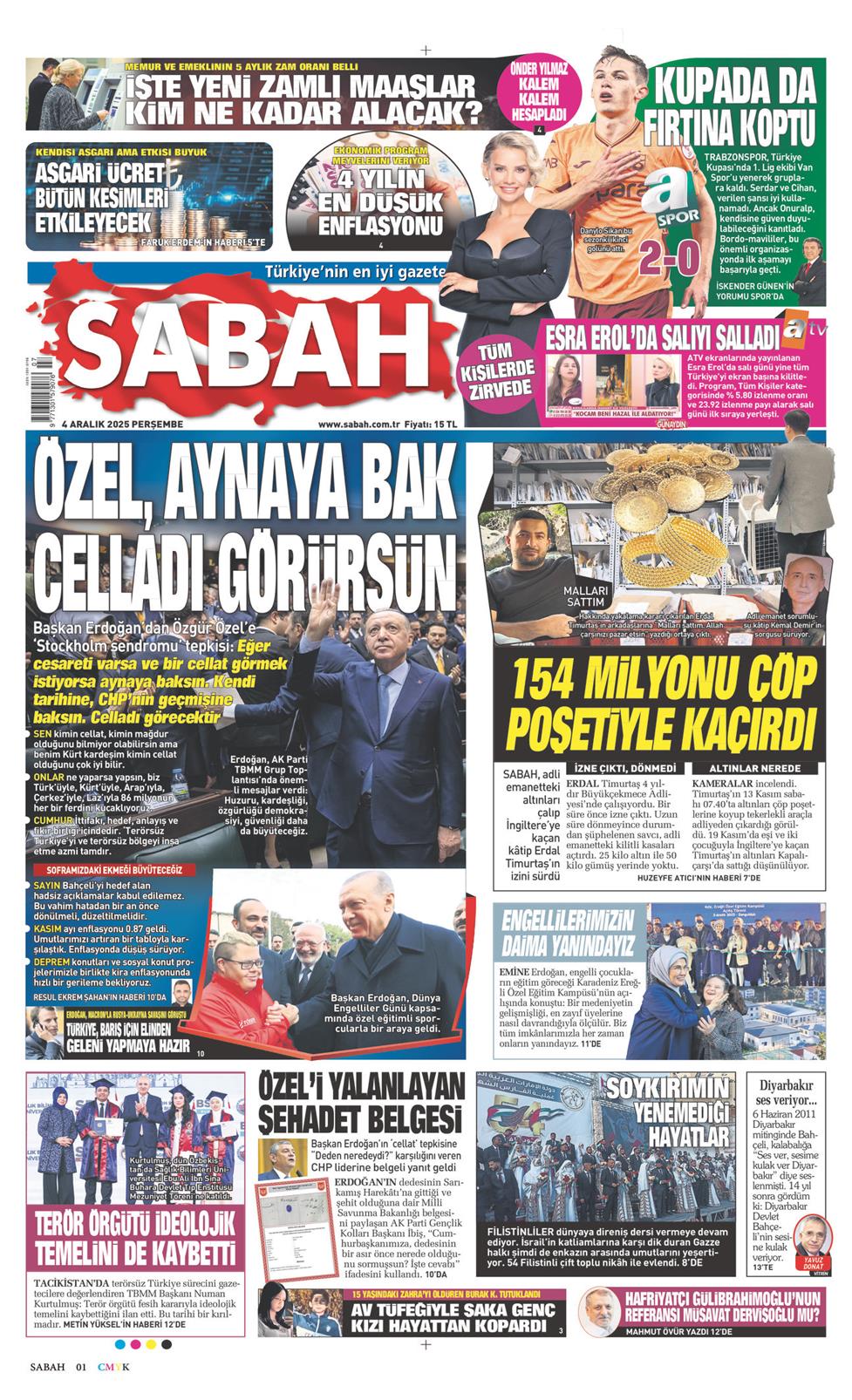 04 Aralık 2025 Perşembe - Sabah gazetesi manşet