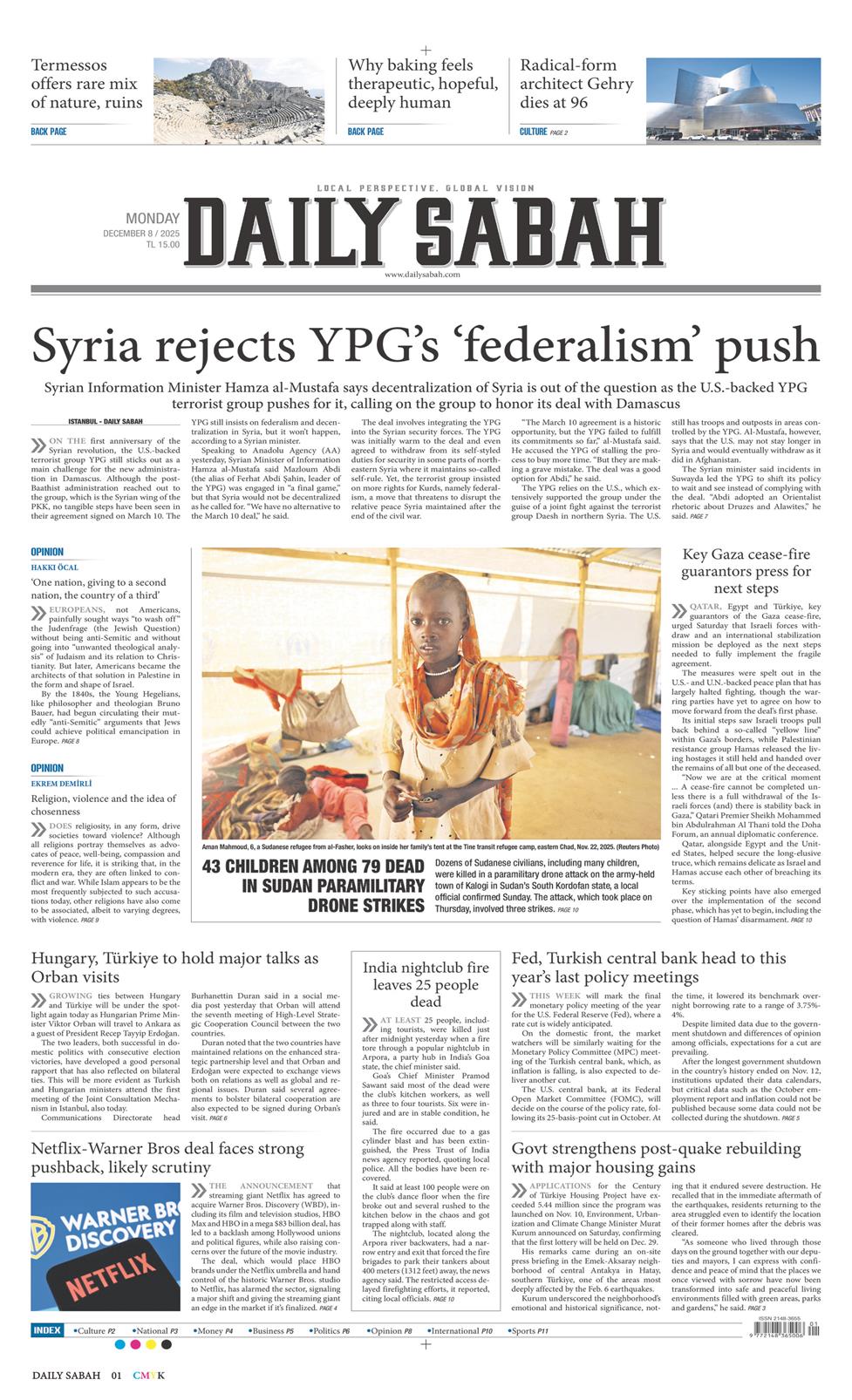 08 Aralık 2025 Pazartesi - Daily Sabah gazetesi manşet