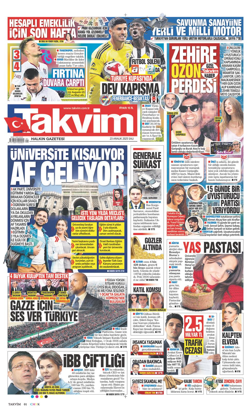 23 Aralık 2025 Salı - Takvim gazetesi manşet