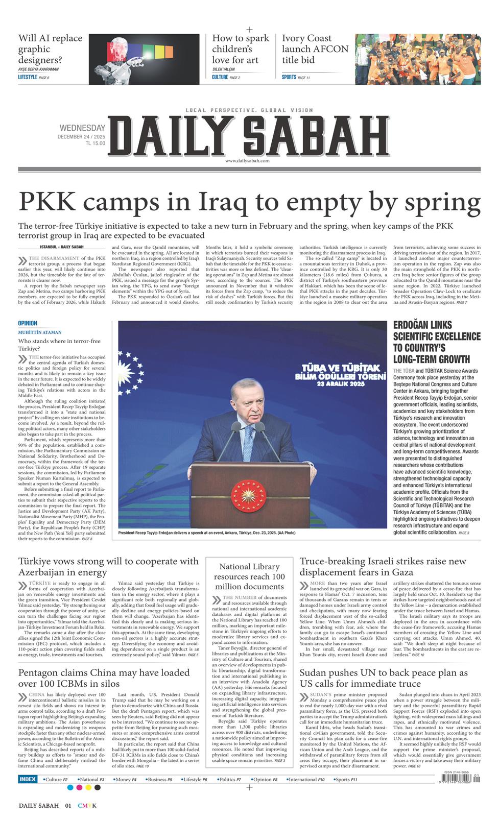 24 Aralık 2025 Çarşamba - Daily Sabah gazetesi manşet