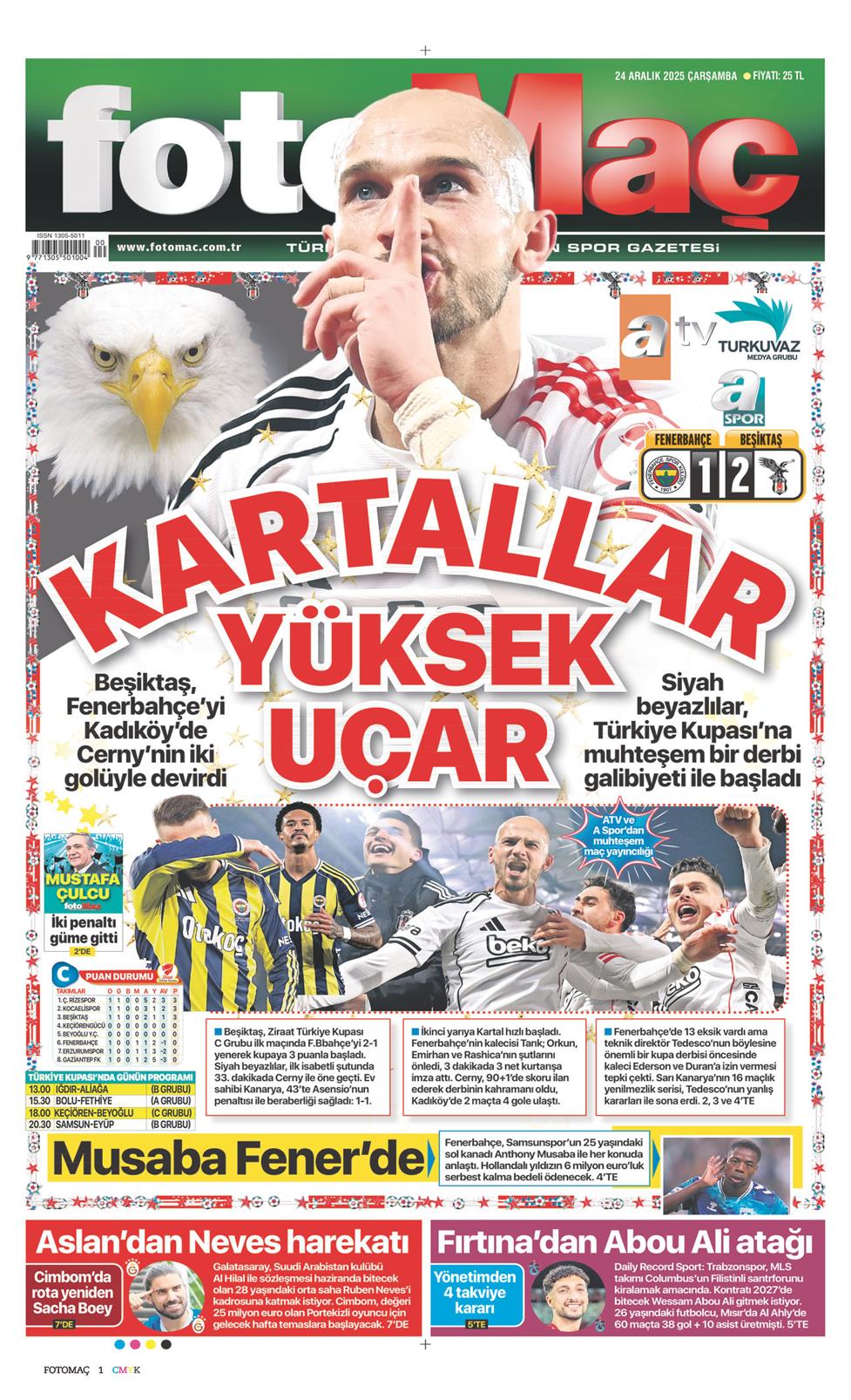 24 Aralık 2025 Çarşamba - Fotomaç gazetesi manşet