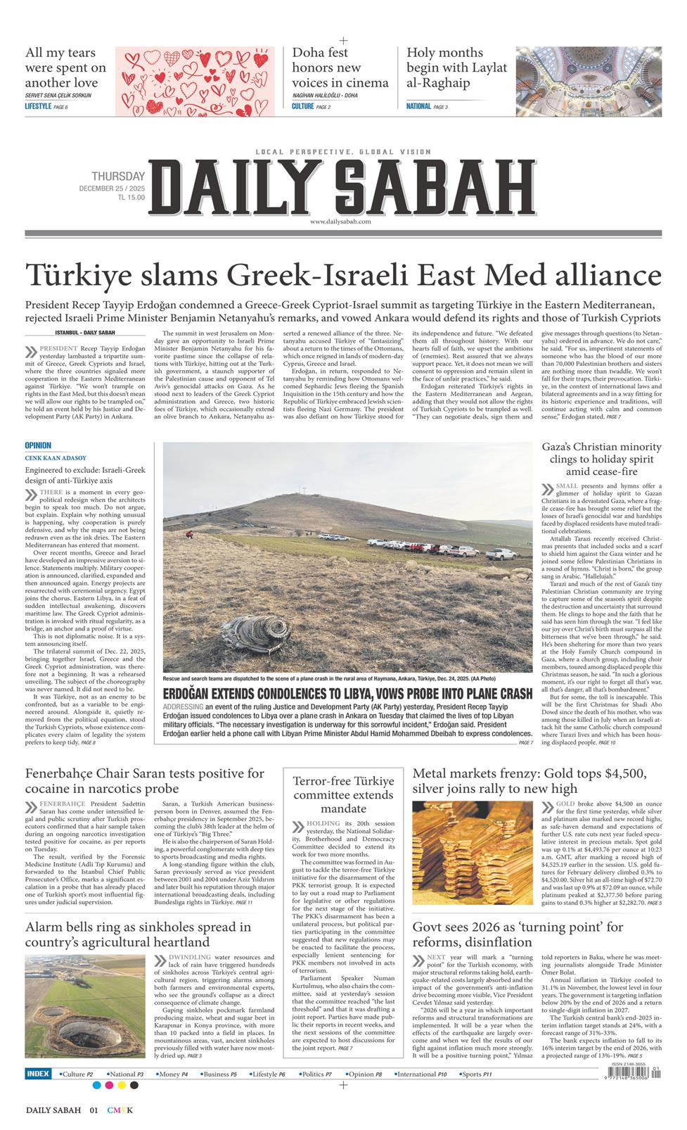 25 Aralık 2025 Perşembe - Daily Sabah gazetesi manşet