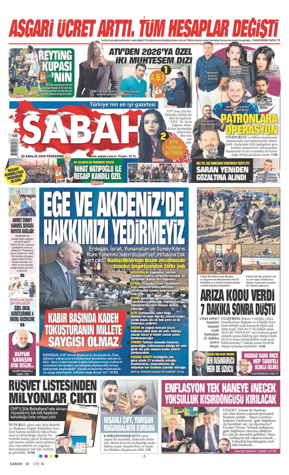 25 Aralık 2025 Perşembe - Sabah gazetesi manşet