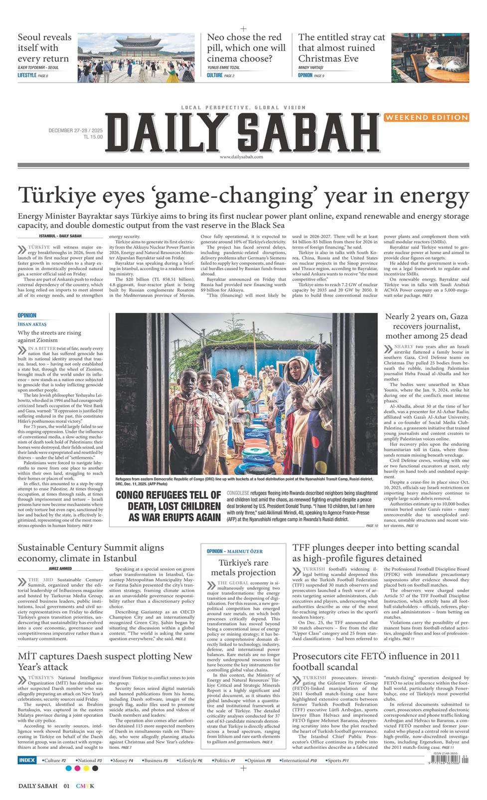 27 Aralık 2025 Cumartesi - Daily Sabah gazetesi manşet