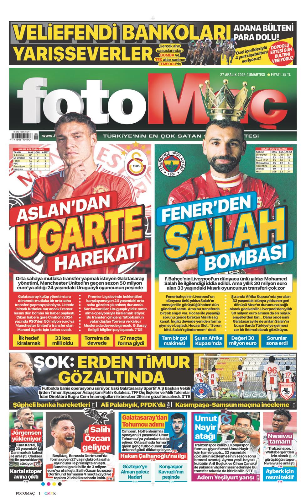 27 Aralık 2025 Cumartesi - Fotomaç gazetesi manşet