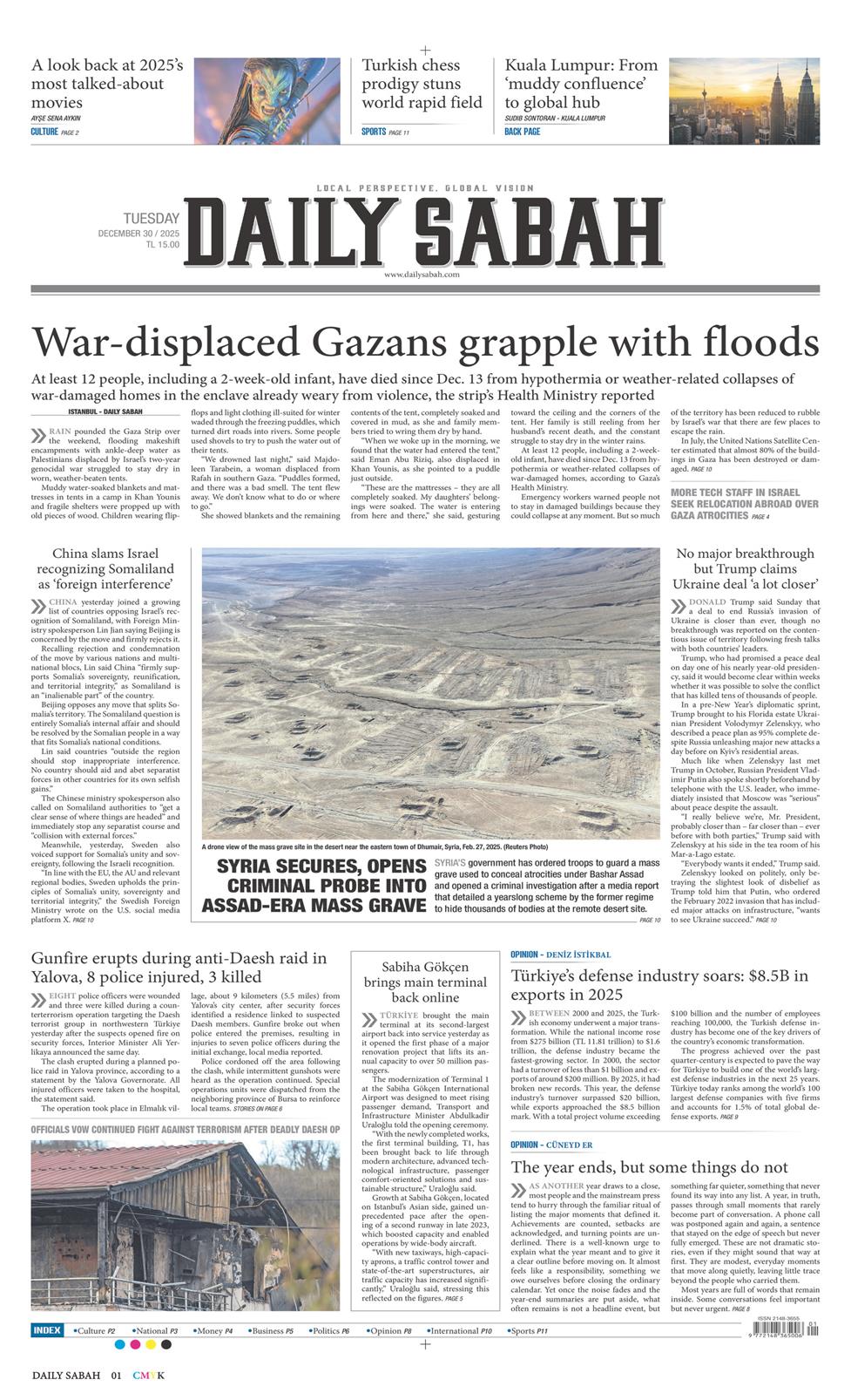 30 Aralık 2025 Salı - Daily Sabah gazetesi manşet