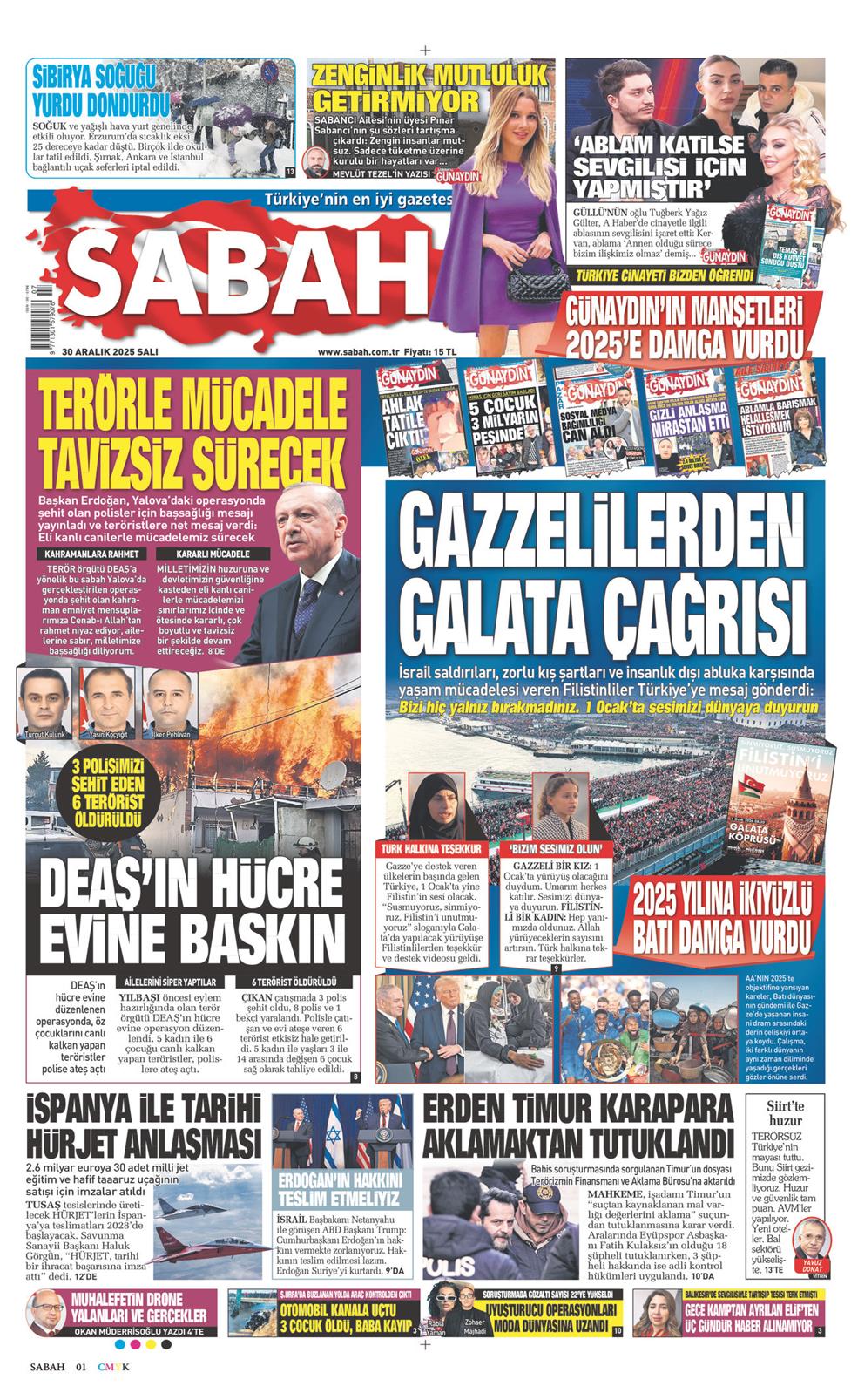 30 Aralık 2025 Salı - Sabah gazetesi manşet
