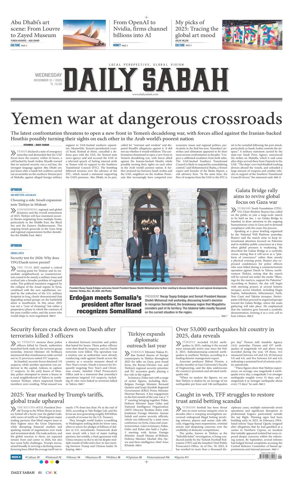 31 Aralık 2025 Çarşamba - Daily Sabah gazetesi manşet