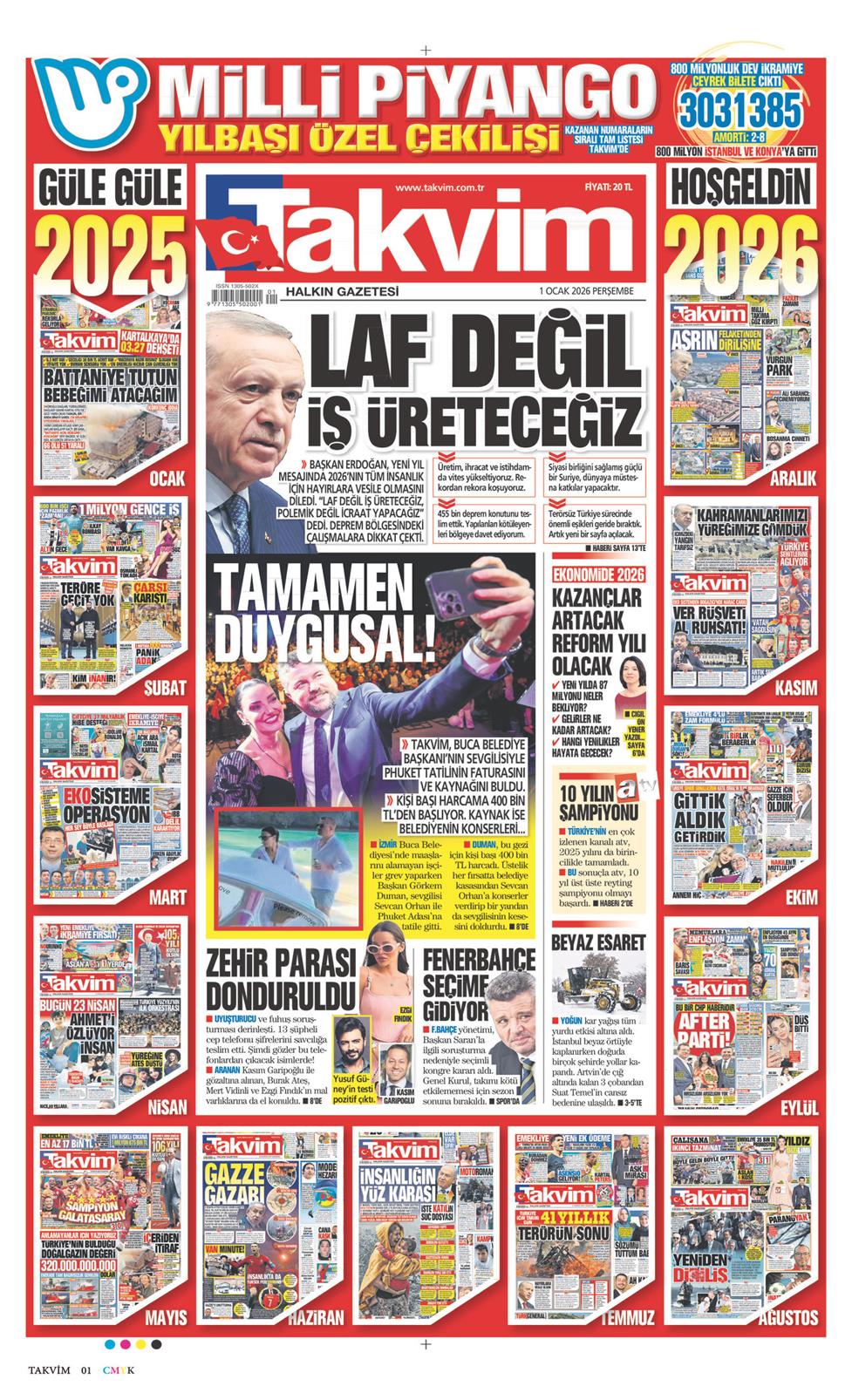 Takvim Gazetesi 1 Ocak 2026, Perşembe Günü Manşeti