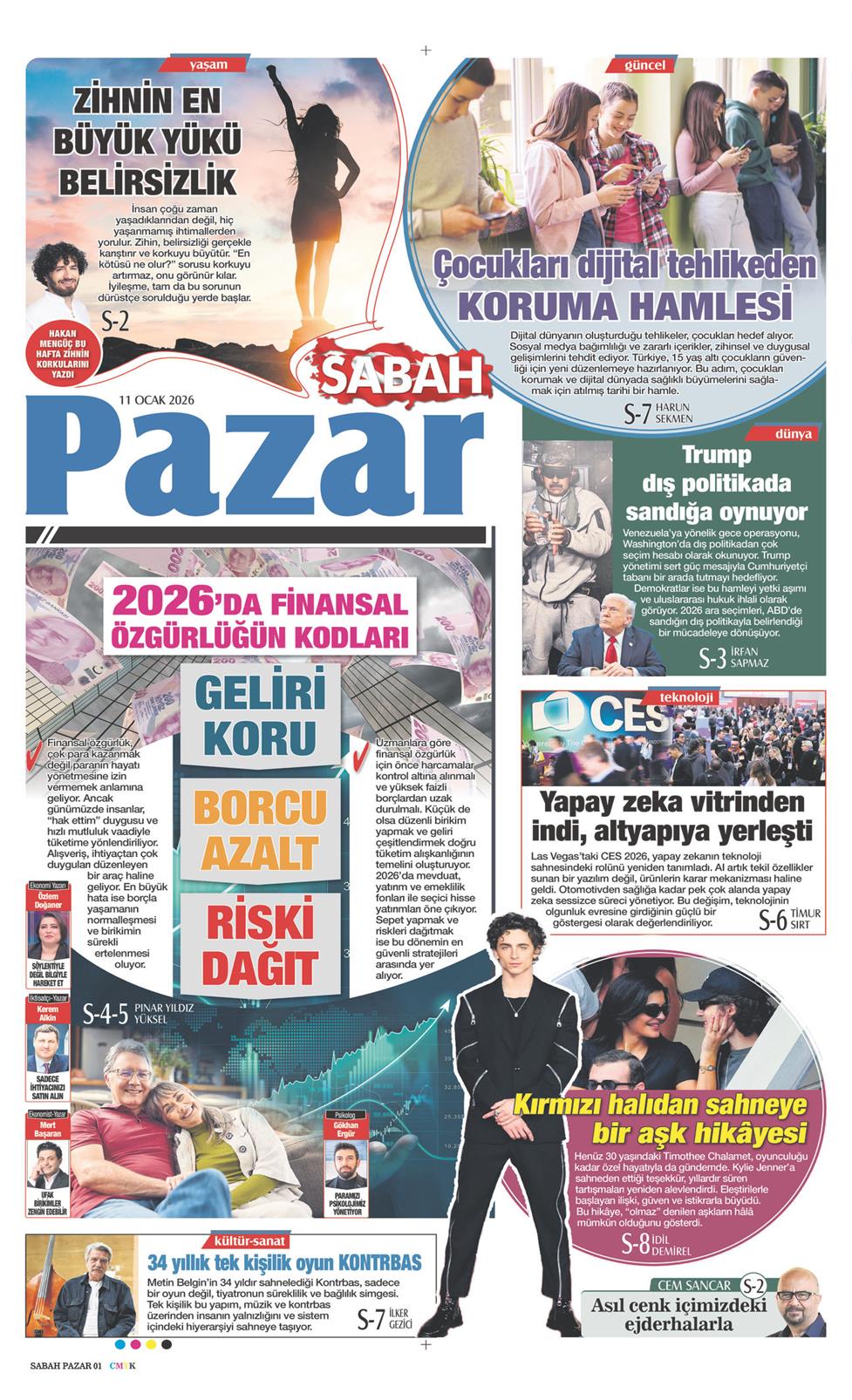 11 Ocak 2026 Pazar - Sabah Pazar gazetesi manşet