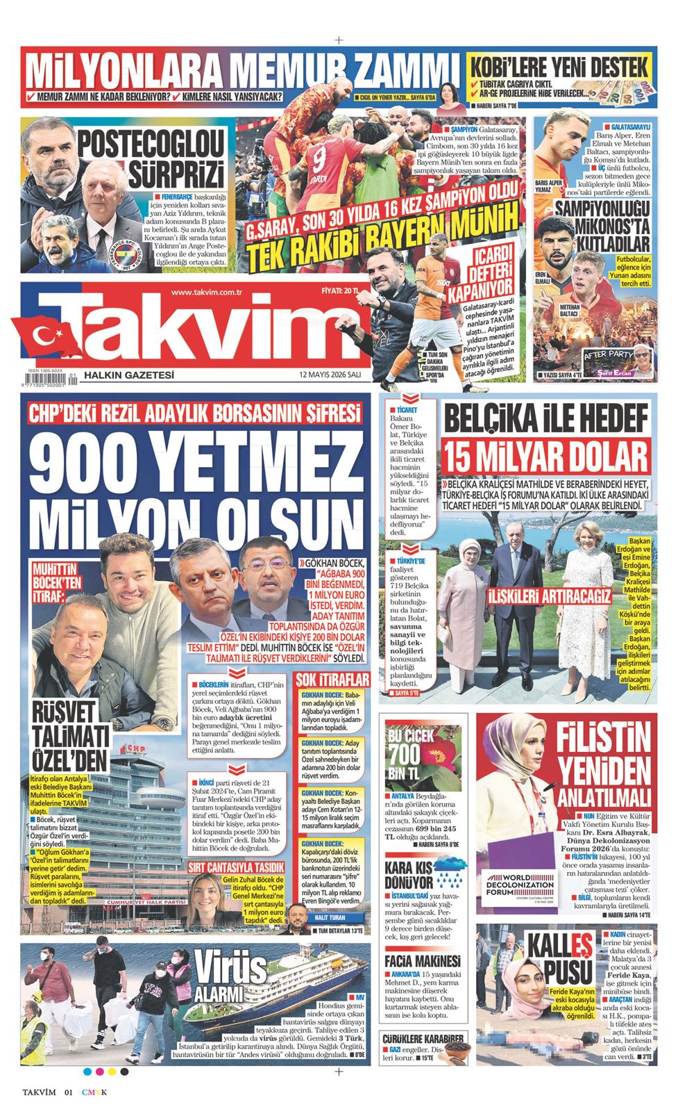 Takvim Gazetesi 12 Mayıs 2026, Salı Günü Manşeti