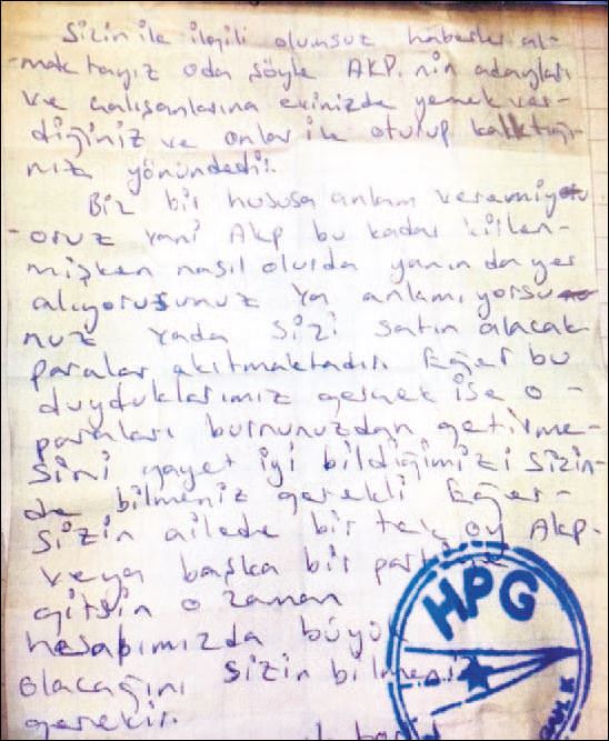 PKK’dan seçmene tehdit mektubu!